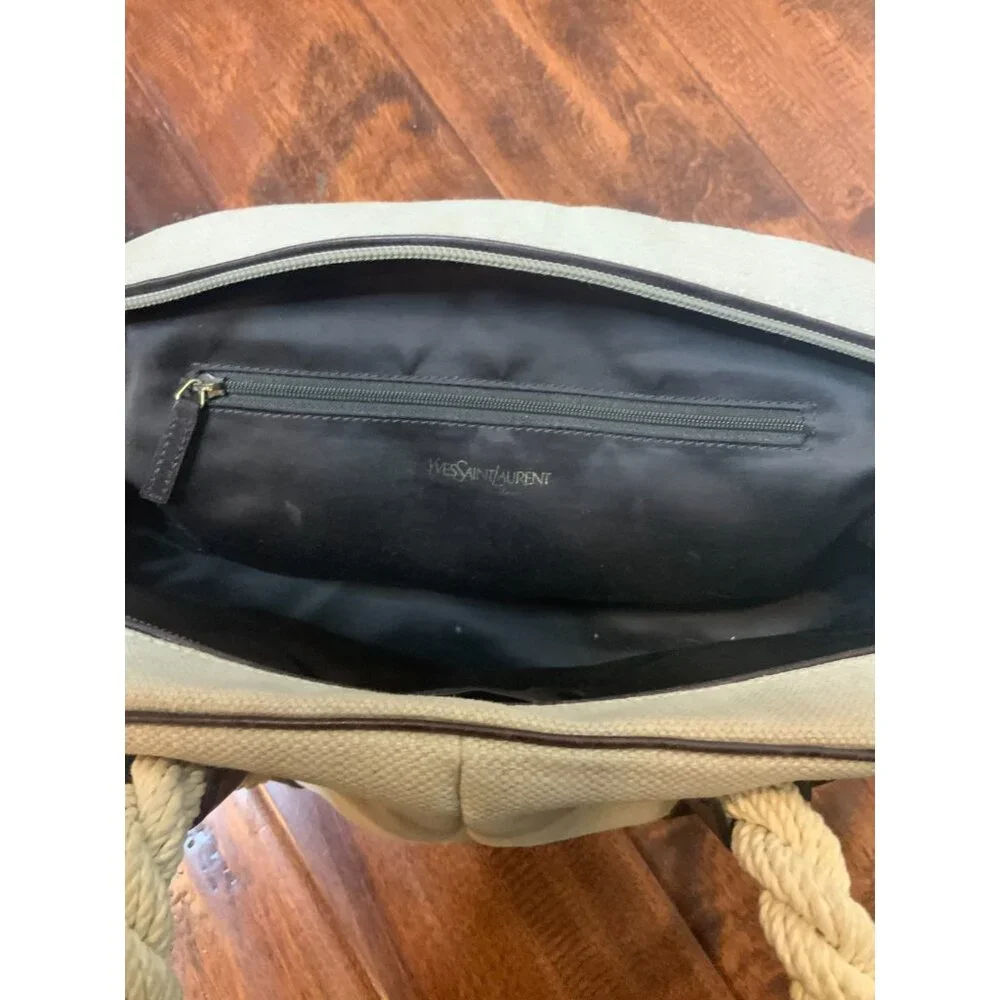 Saint Laurent Tan Canvas Twisted Rope Handle Satchel Purse Bag